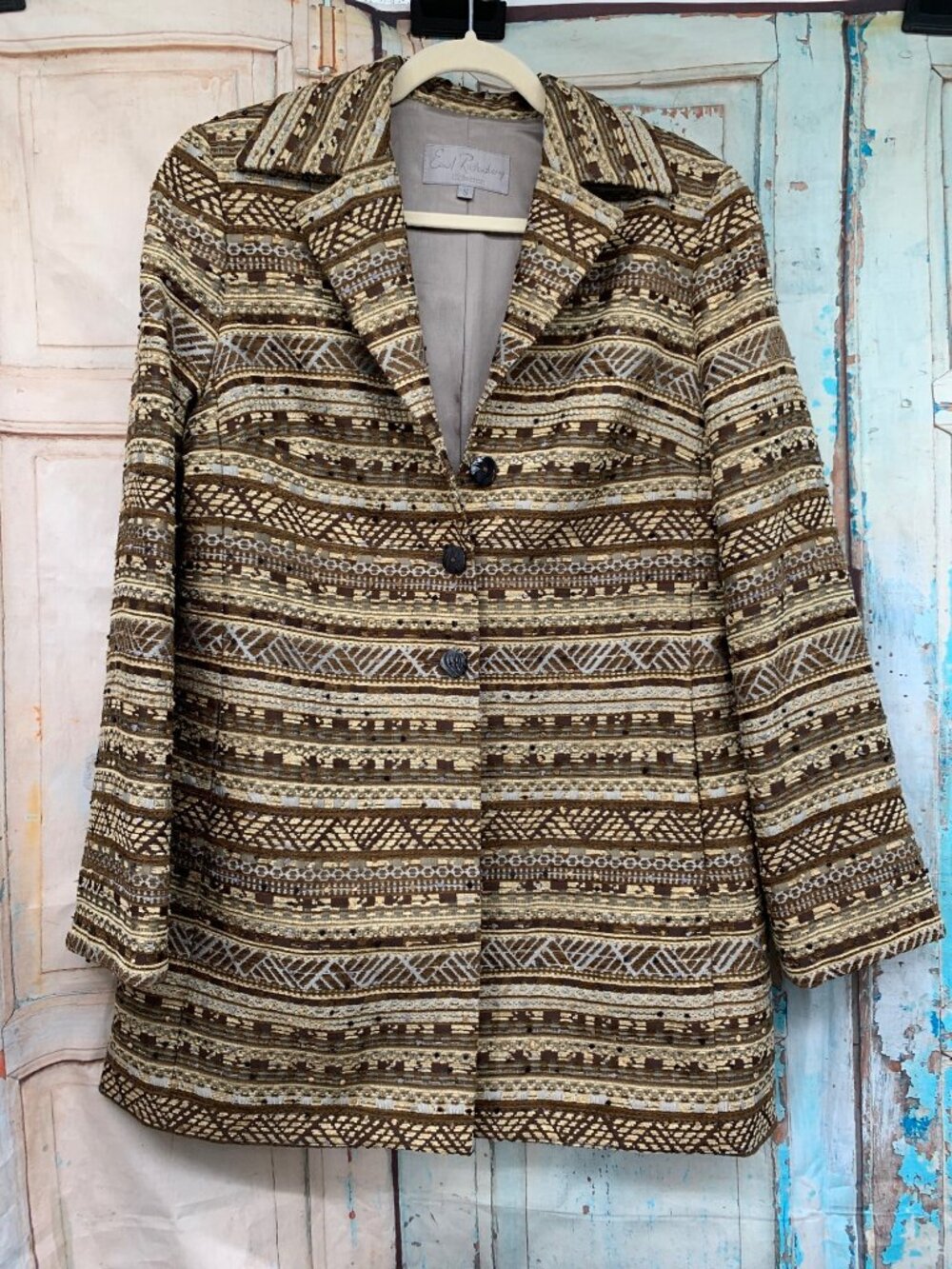 Earl Reitberg Collection Womens Patterned Jacket Coat Size S Brown & Beige Made